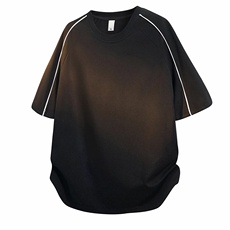 抖音得物高品质二开260克宽松索罗娜罗马棉嵌线夹条短袖T恤特P20，男装T恤，电商A486-1