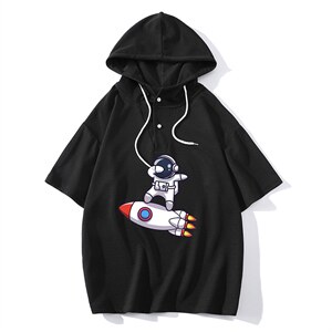 LD54158-P45 连帽短袖t恤男大码胖子带帽五分袖中袖图片