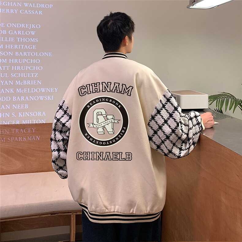 港风秋季新品潮流宽松呢料夹克棒球服外套男女G6707P85控108,男装夹克,电商A268A