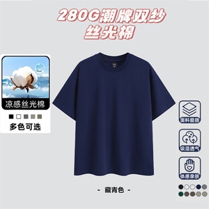 支持单件包装抖音得物高品质280克重磅双纱纯棉光版纯色短袖T恤图片