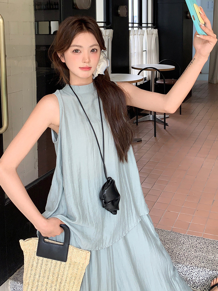 巨好看的夏装套装慵懒风气质宽松无袖背心上衣休闲阔腿裤两件套女,女装套装/套裙,浙宝305