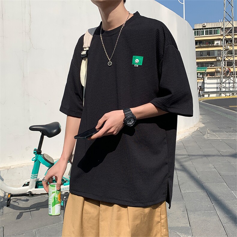 凹凸格绣标开叉短袖t恤男女同款021P35,男装T恤,电商A309