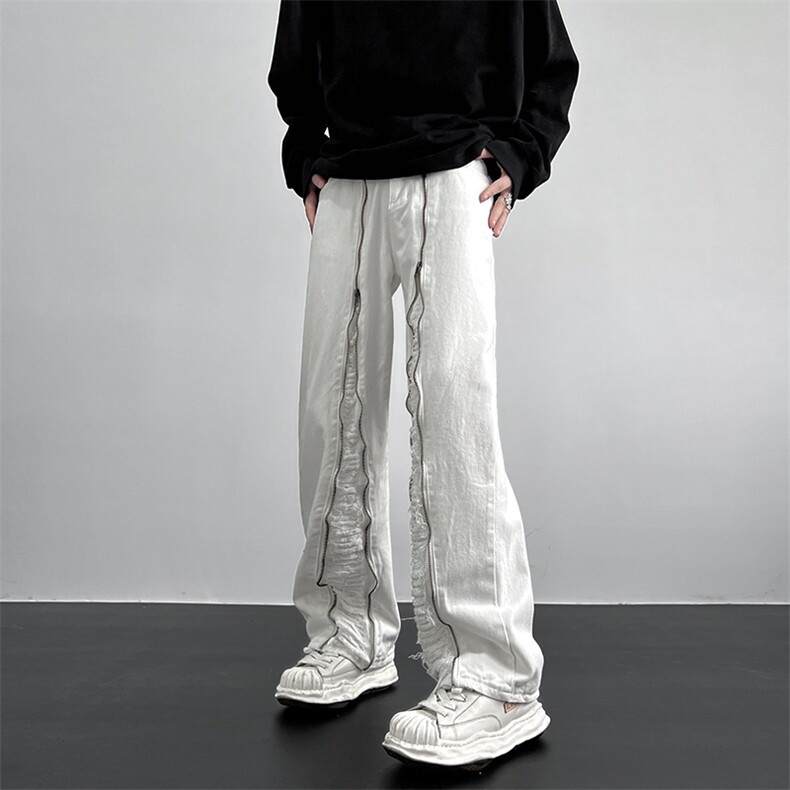 美式ins高街hiphop毛须小众拉链休闲牛仔长裤货号K2309P65控88,男装牛仔裤,电商A063