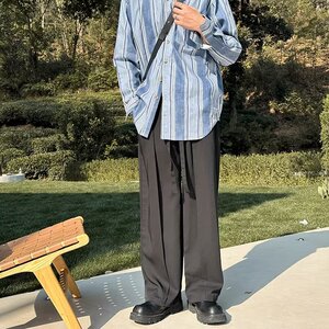 2023港风文艺纯色西裤男春夏宽松潮流直筒长裤复古百搭休闲裤图片