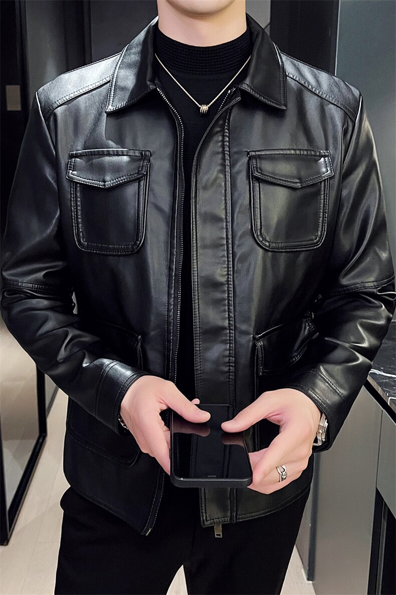 2024秋冬皮衣夹克修身翻领PU机车皮衣外套男py56602-p118M-4XL,男装皮衣,电商D303