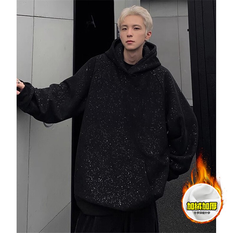 480G重磅加绒硬挺boxy男女秋冬美式高街结构满天星连帽卫衣厚外套，女装短外套，电商A486-1
