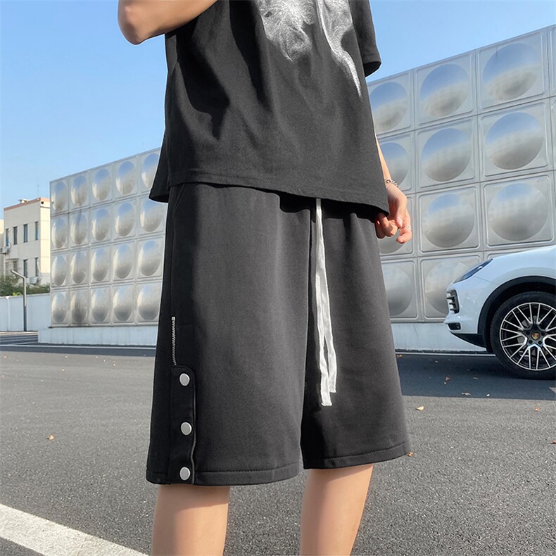 夏季新款设计感直筒工装抽绳高街风侧边排扣五分裤现货K343-P28,男装休闲裤,星座512-4