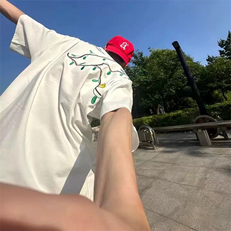 万针全刺绣工艺高品质260克纯棉双纱美式宽松百搭短袖T恤特P33,男装T恤,电商A486-1