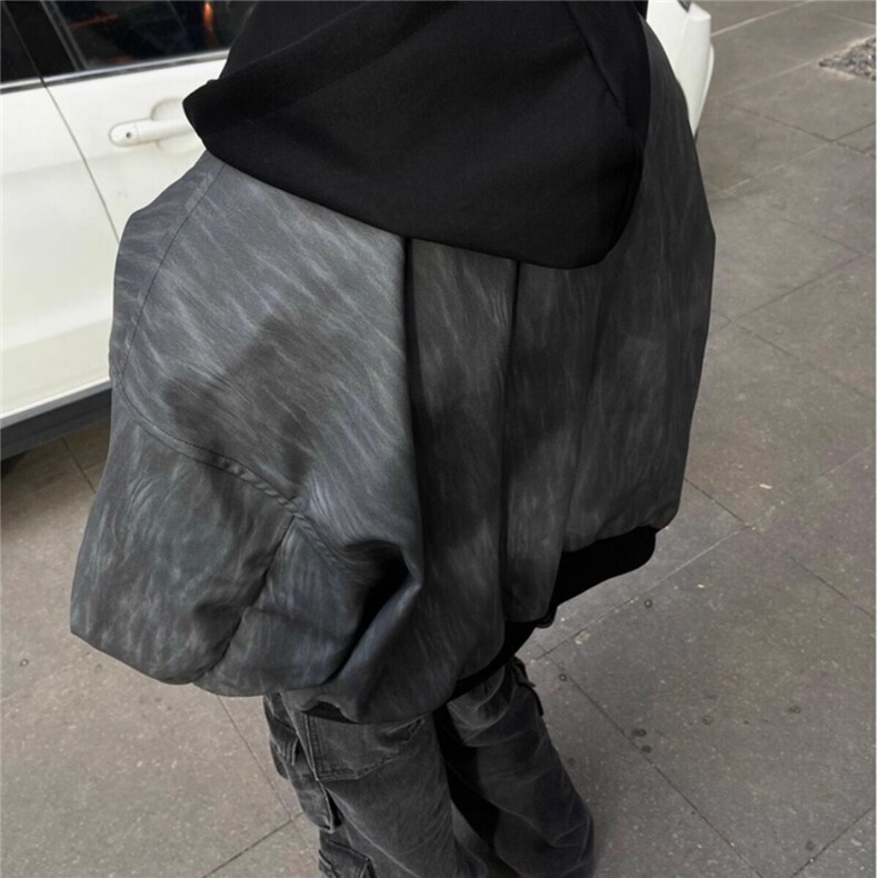 假两件拼色连帽PU皮夹克外套春季男装潮摇滚设计双层拉链机车皮衣,男装夹克,星座410-7