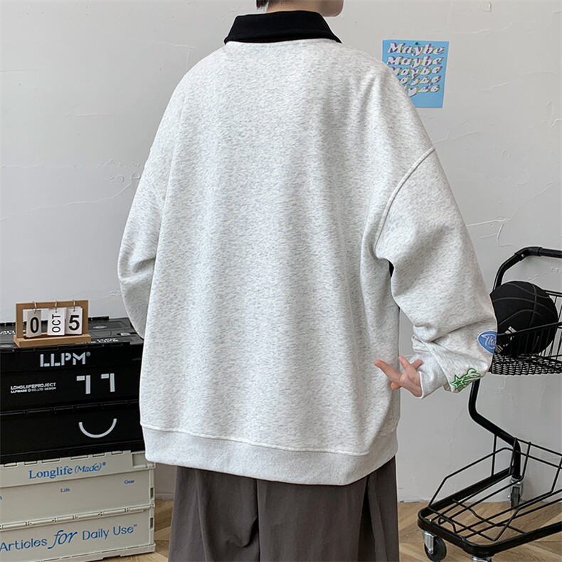 抖音得物高品质秋上新创意刺绣印花拉链翻领休闲卫衣男7303-P98,男装卫衣,电商A441-1