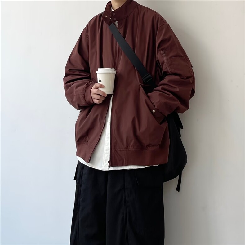 日系复古春秋款飞行夹克宽松立领工装外套男1001-1-WJ775-P65,男装夹克,星座1001-1