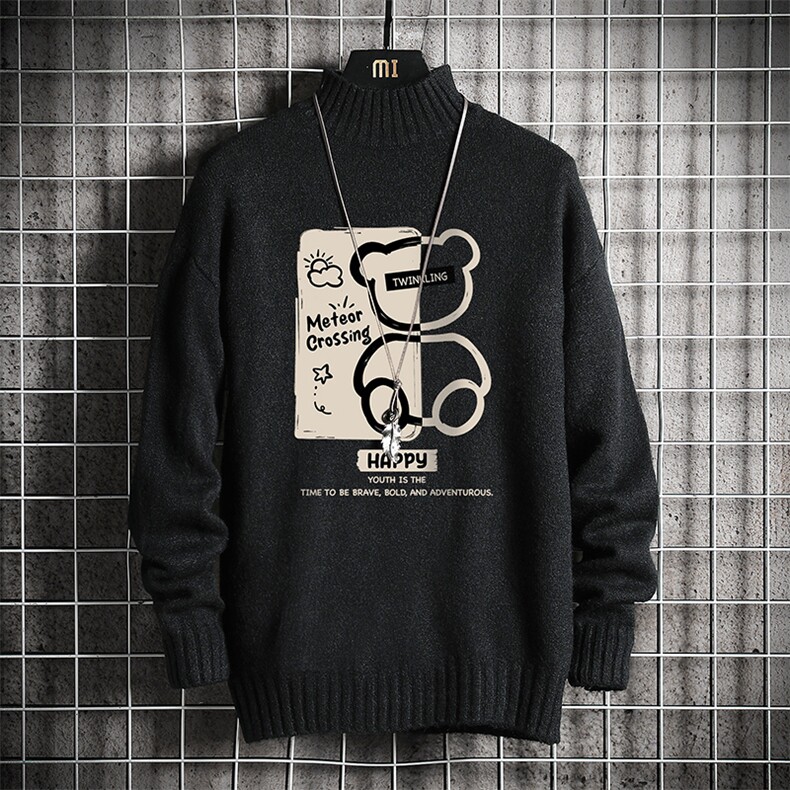 半高领毛衣男士大码针织衫男毛线衣男网格 M18352-P45 加绒款-P65图片