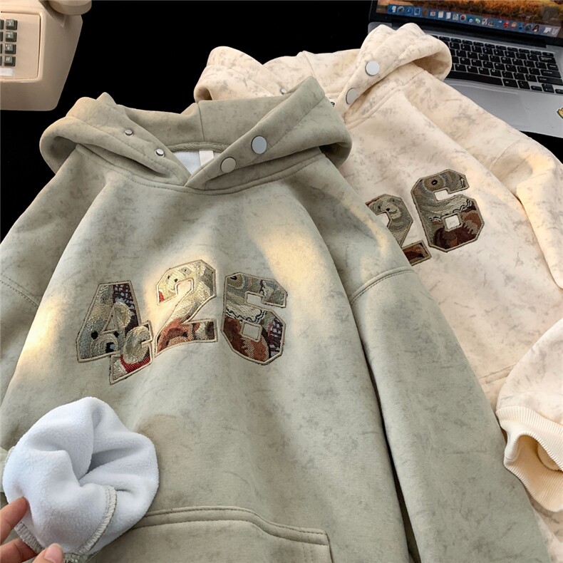 ！815A-WR2227-P70控98冬季加绒加厚贴布绣卫衣上衣套头扎染,男装卫衣,星座815A
