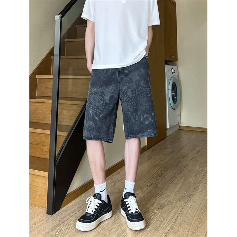 夏季美式复古蛇纹迷彩五分工装牛仔短裤男女 K5918-特P35 控59图片