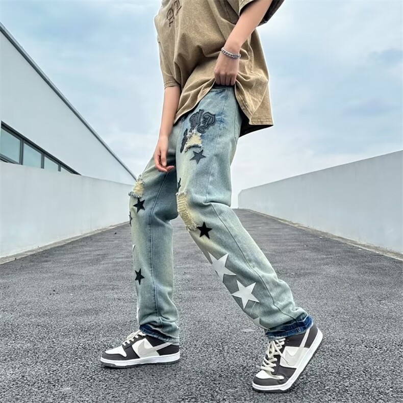 新款长裤青春流行宽松直筒牛仔裤休闲潮牌ins男潮潮流夏季时尚,男装牛仔裤,星座1210-1