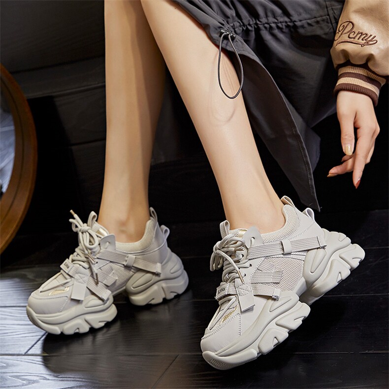 真皮老爹鞋女2023秋季新款厚底运动鞋女机能风女鞋休闲百搭鞋子女,女鞋休闲鞋,电商A223