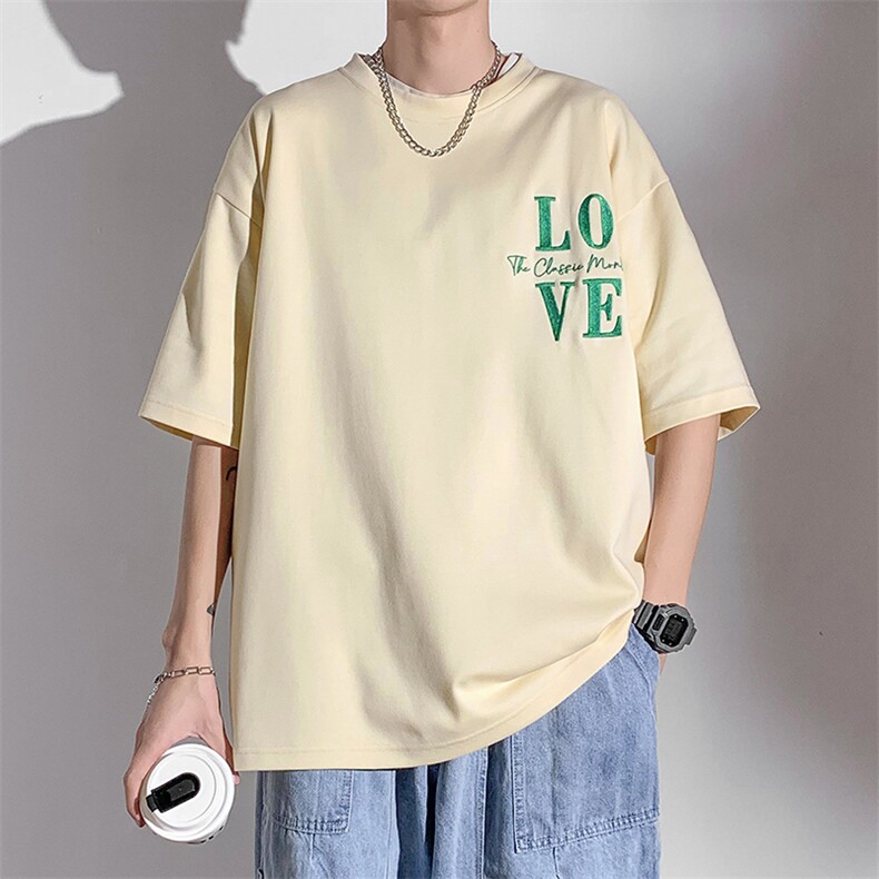 港风白墙短袖男t恤夏季休闲百搭刺绣圆领T恤男上衣TC3131-P25控45,男装T恤,星座717