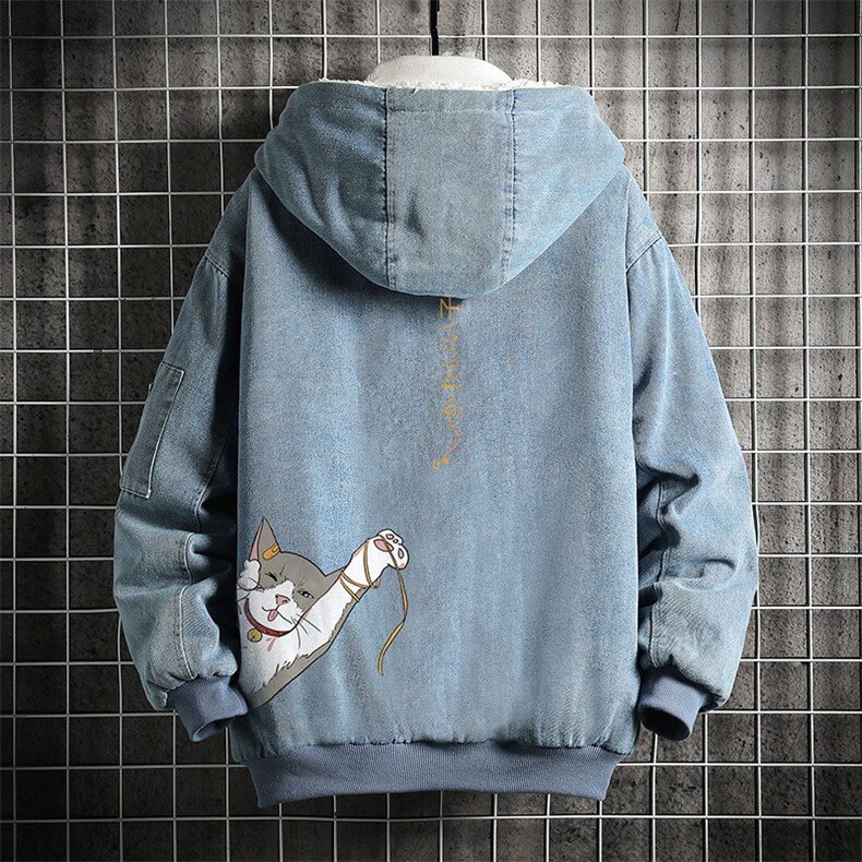 NM53013-P140 牛仔外套男大码加厚加绒衣男羊羔毛服男 网格图片