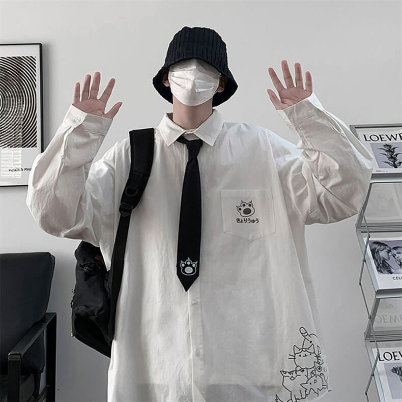 春秋季上衣新款日系长袖衬衫男感韩版潮流打底学院风dk制服衬衣,男装T恤,星座715-4