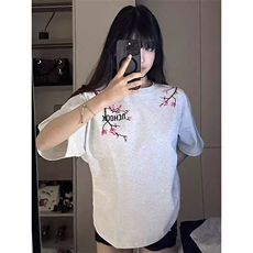 万针全刺绣工艺抖音得物高品质260克重磅纯棉双纱美式高街短袖T恤，男装T恤，电商A486-1