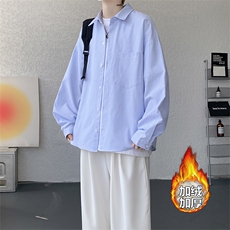 加绒衬衫男冬季新款港风宽松条纹加厚保暖长袖衬衣JR89-P39，男装衬衫，星座214-3