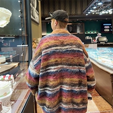 秋季美式复古彩虹撞色慵懒开衫毛衣Z8810P62，男装针织衫/毛衣，星座1116-2