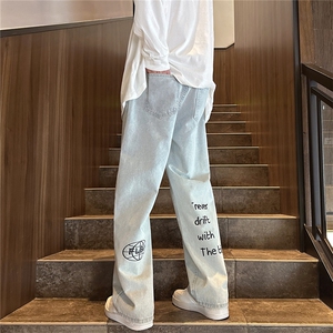 k1048-p45-控68 M-5XL 现货显瘦港风高阶大码黄泥宽松牛仔裤图片