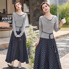 现货现货格子半身裙女收腰2026春装新款超火穿搭一整套裙，女装套装/套裙，伊仟回