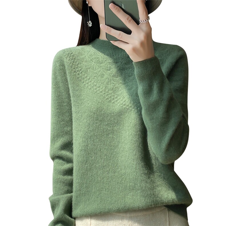 半高领毛衣女秋冬2024新款潮韩版宽松羊毛针织衫,女装羊毛衫,暖圣羊羊绒