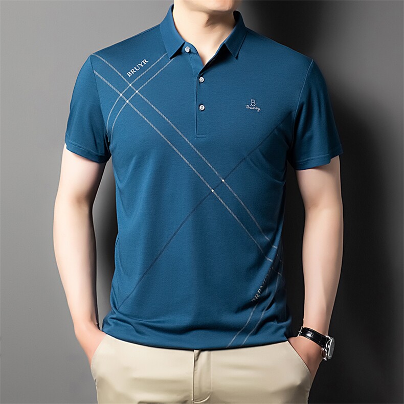 短袖t恤夏季新款T恤上衣服饰翻领条纹中年男士打底潮纯色上衣男装,男装T恤,电商B212（原钱塘6029）