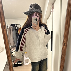 抖音得物高品质26春装美式高街重磅织带拼接撞色立领卫衣外套CM41，女装短外套，电商A486