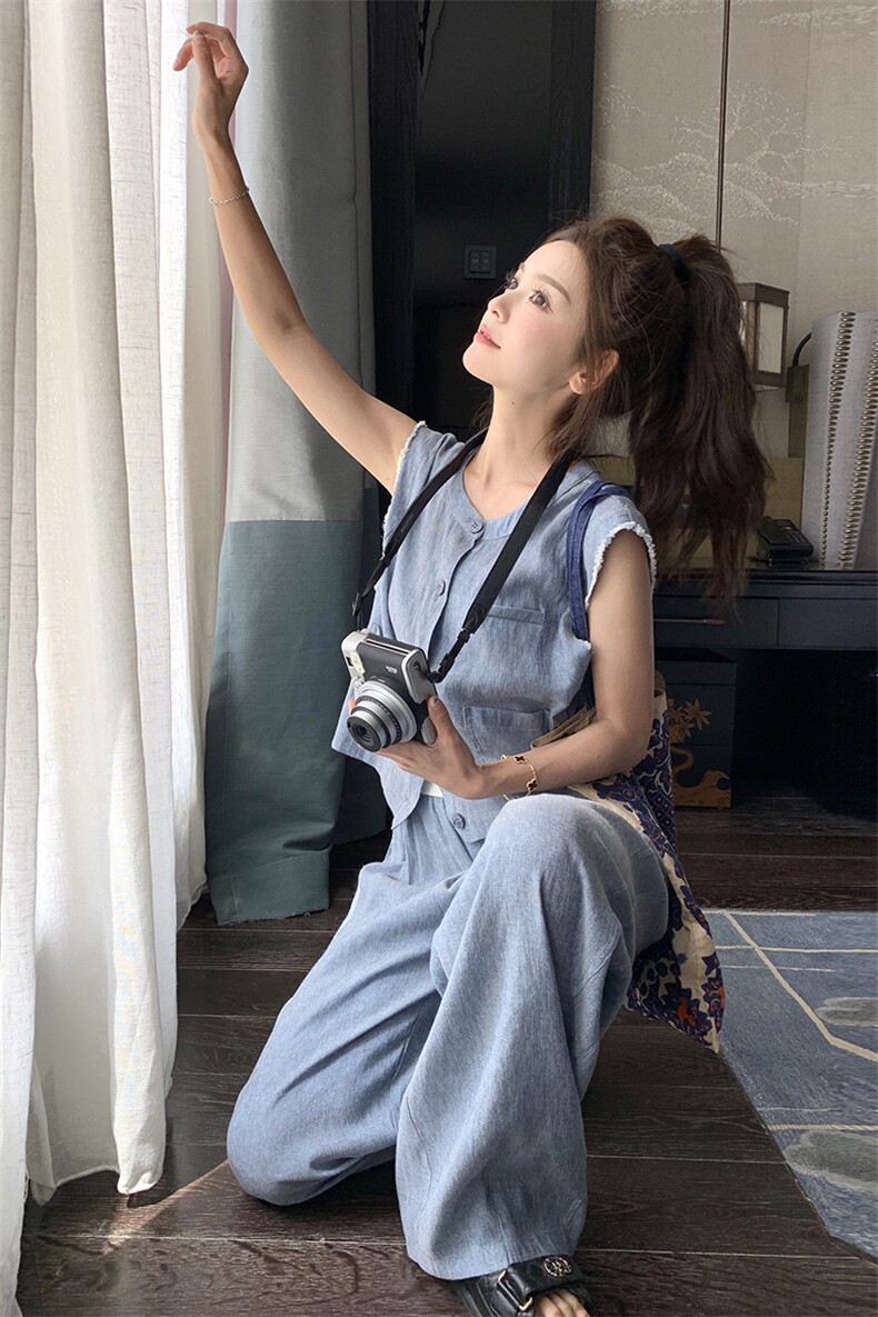主推大量现货蓝色高级感休闲套装7627-P145-K208,女装套装/套裙,2C159
