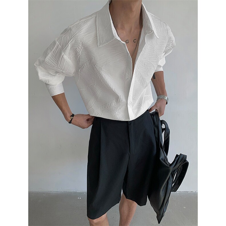 特批P35无差价2025美式高街压花肌理感长袖衬衫男大码外套C5457，男装衬衫，电商A001