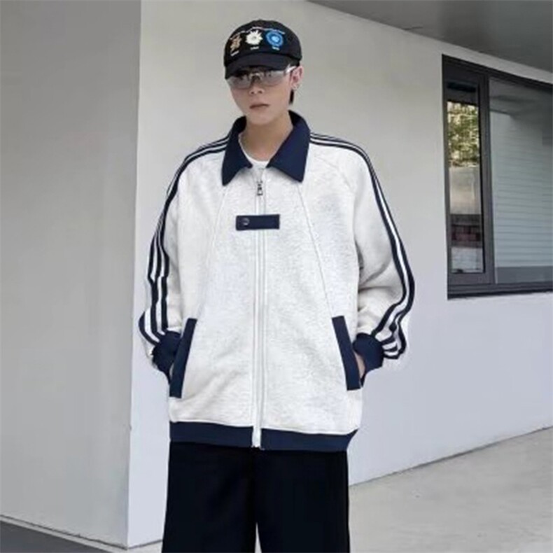 抖音得物品质秋冬美式高街重磅结构拼接织带翻领卫衣夹克外套W113图片