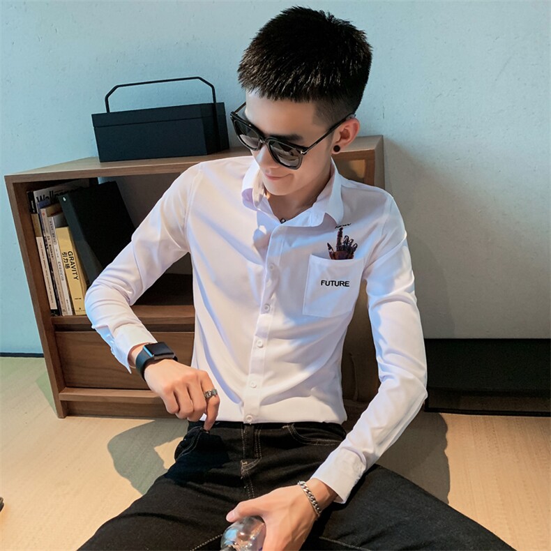 CS009P55控782021春秋社会小伙修身翻领重工潮流衬衣衬衫男黑,男装衬衫,星座102A（原电商D309-1）