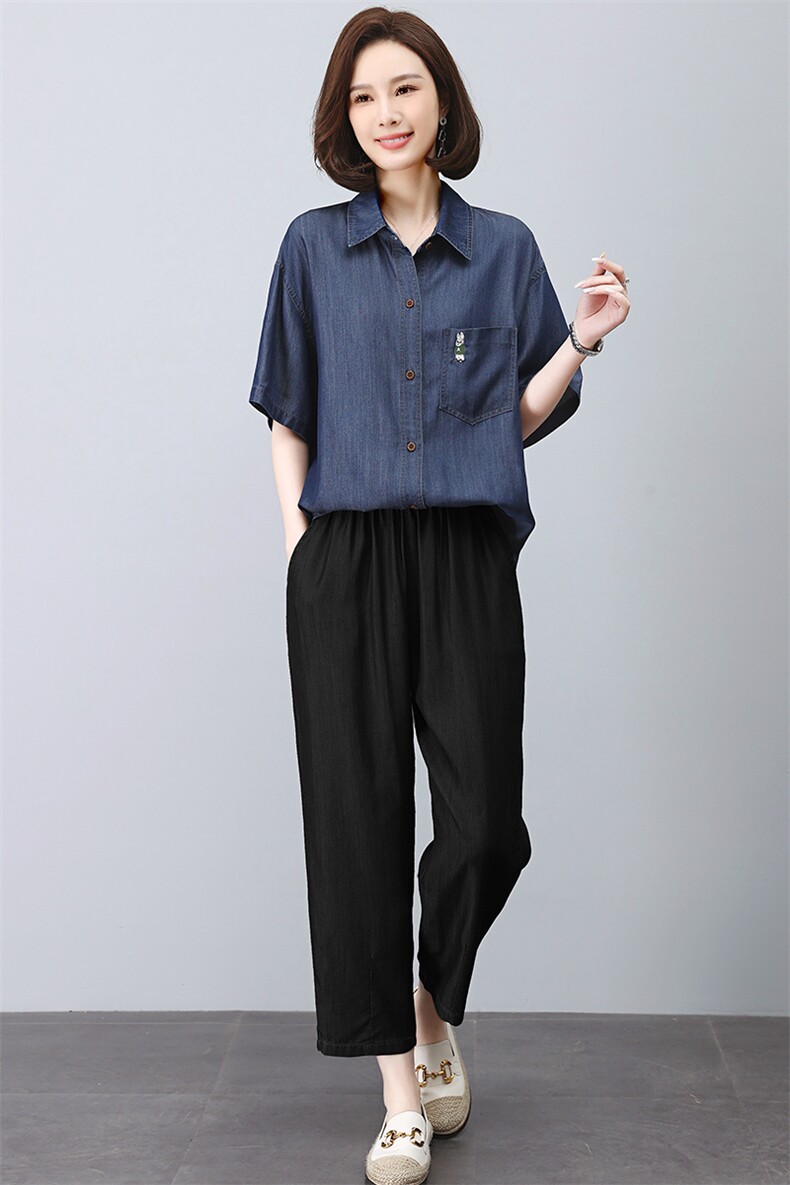 时尚宽松牛仔短袖衬衫女夏季新款百搭显瘦休闲上衣,女装衬衫,悦见她