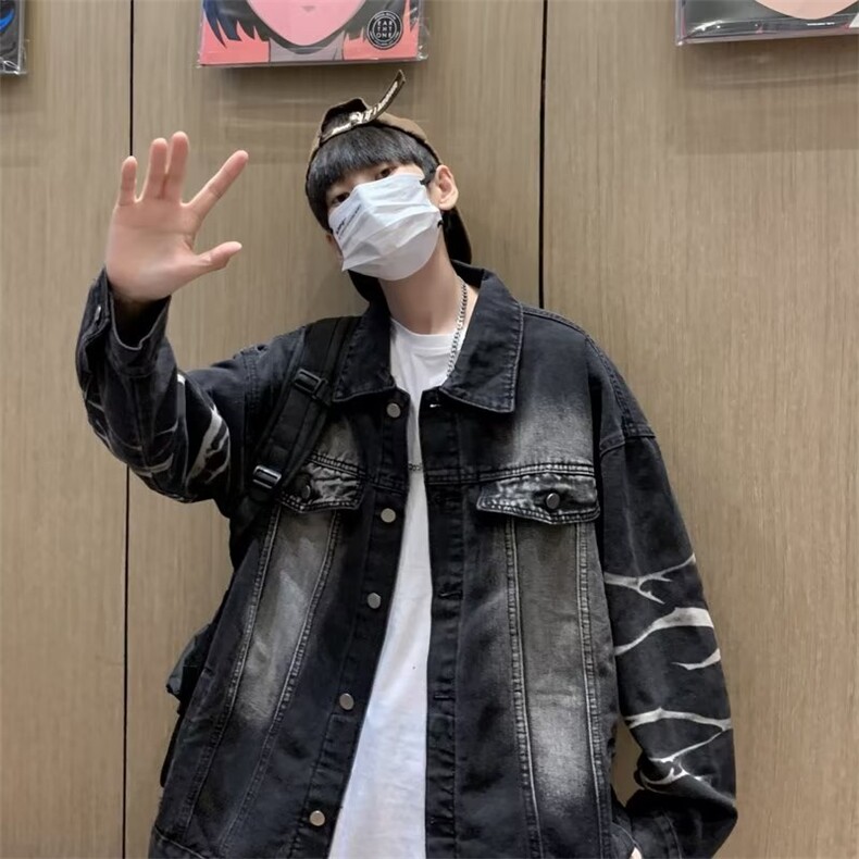 美式复古渐变牛仔外套男秋工装夹克设计感宽松休闲上衣W2132-P63,男装夹克,星座1109-3