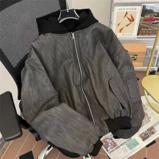 假两件连帽外套男2025春秋新款美式设计感小众痞帅宽松飞行员夹克，男装夹克，星座1210-1