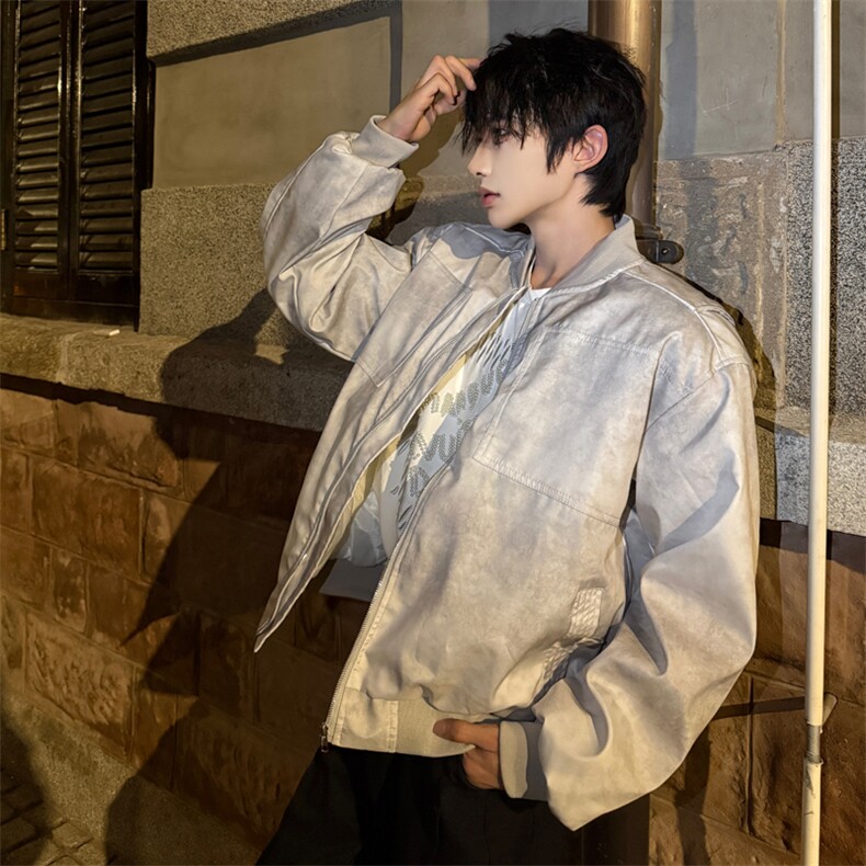 (自家图）石灰色短款外套潮牌棒球服痞帅飞行员棉衣3009-P88,男装棉衣,星座910-5