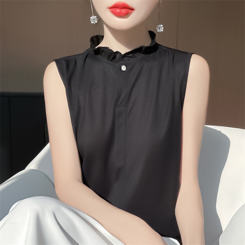 无袖女夏季木耳领袖衫宽松简约百搭纯色女上衣,针织衫/毛衣,绒宛羊绒