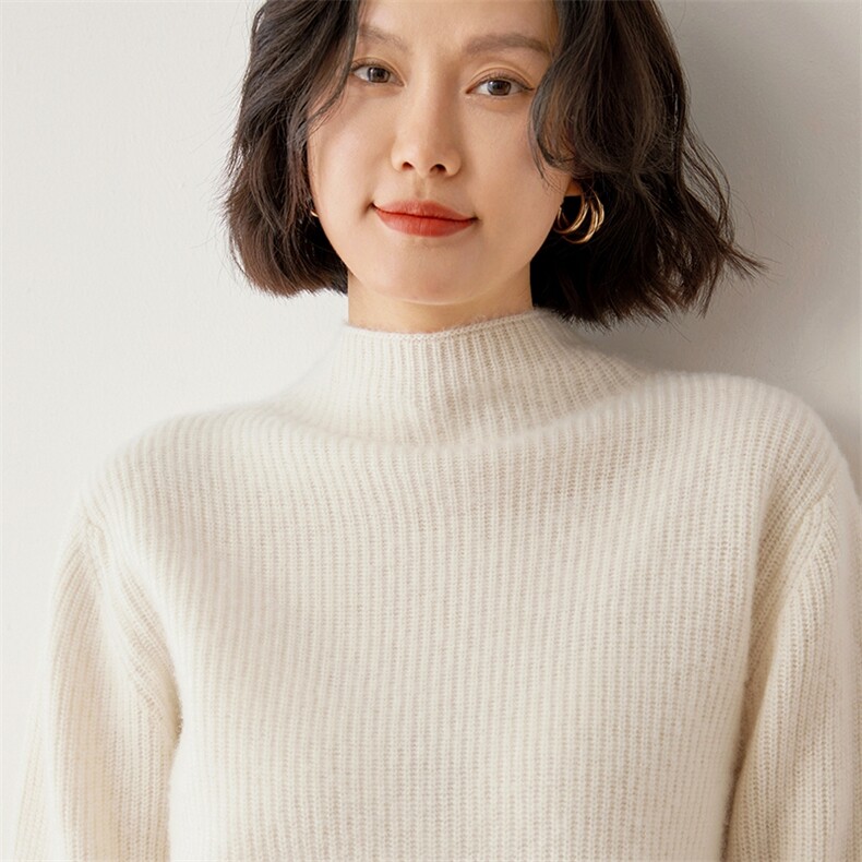 半高领针织打底衫女2024秋装新款气质内搭气质35%羊绒衫,女装羊绒衫,雪山红莲