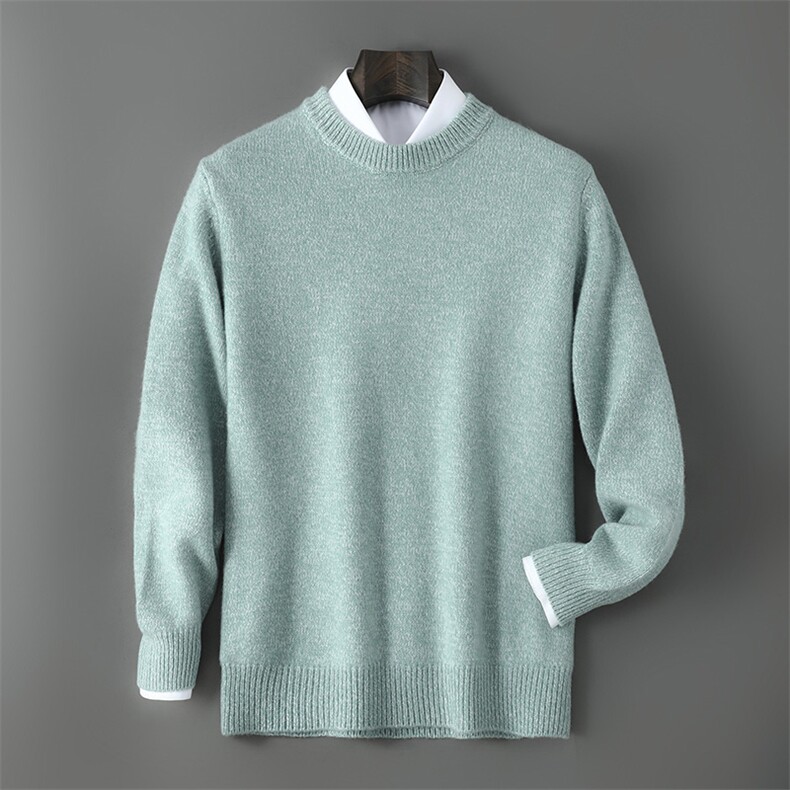 2025年秋季宽松型长袖青春流行套头圆领厚款时尚百搭通勤简约，男装羊毛衫，贝恒羊绒