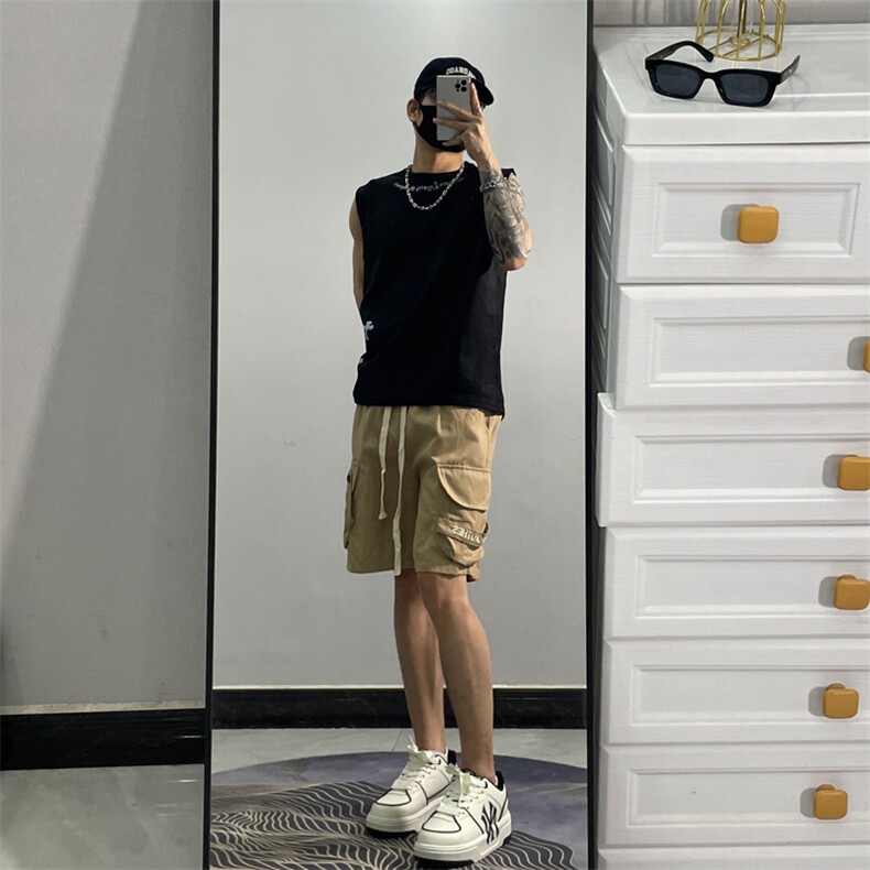 日系复古多口袋短裤子夏季阔腿中裤帅气宽松五分工装裤JXG123-P43,男装休闲裤,星座1109-3