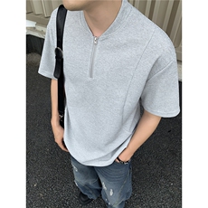 华夫格半拉链短袖T恤男夏季潮牌美式解构cleanfit宽松内搭打底衫，男装T恤，电商A233-1