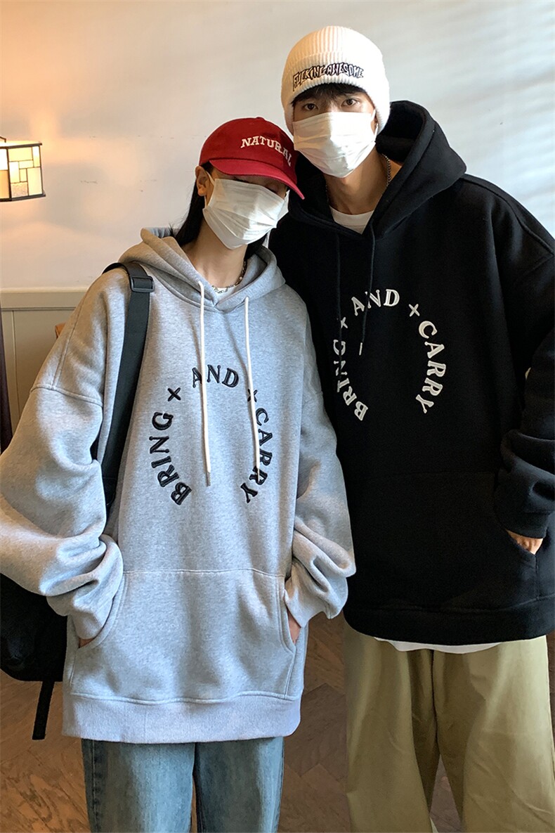 EQ102字母发泡印花连帽套头情侣装秋装卫衣男韩版ins潮流外套P68,男装卫衣,电商C306-1