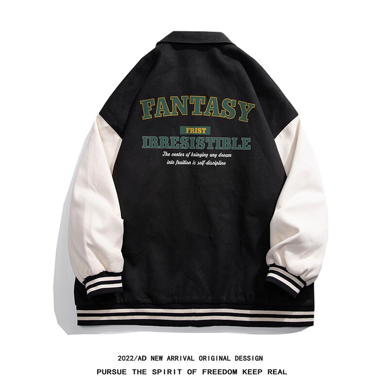 白底23春季新款港风字母印花翻领棒球服夹克外套G607P85控108,男装夹克,电商A247-1
