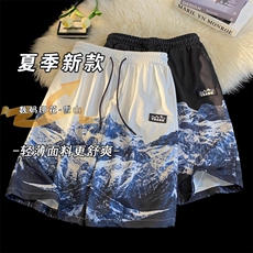 印花雪山五分裤男2025夏季新款短裤沙滩裤休闲裤衩中裤K1080-P26，男装牛仔裤，星座207