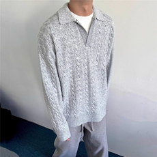 2524-P60美拉德色系慵懒风假两件毛衣老钱风双层领翻领，男装针织衫/毛衣，电商B323A