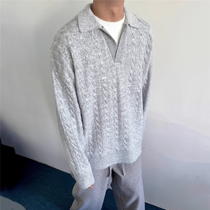 2524-P60 美拉德色系慵懒风假两件毛衣老钱风双层领翻领图片
