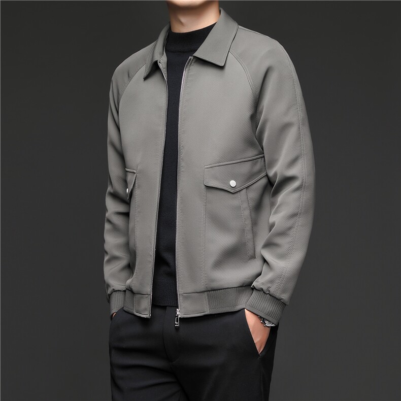 春秋新款外套男美式工装夹克休闲翻领夹克拉链男装轻奢商务潮服男,男装夹克,钱塘6003（原4033）
